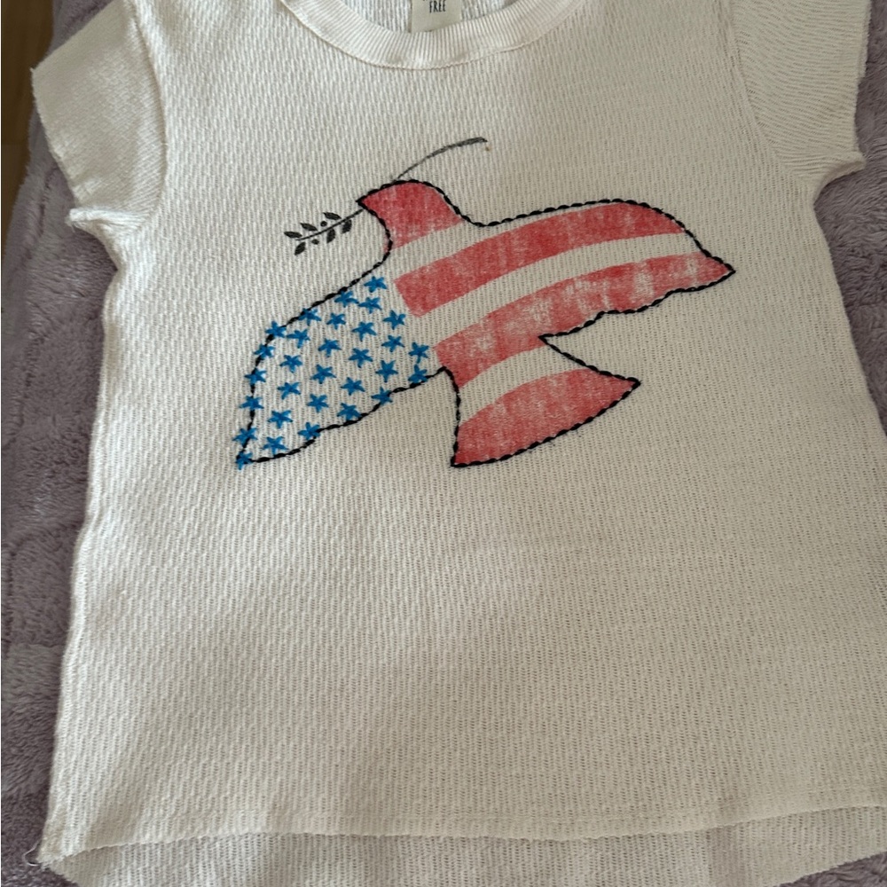 We The Free Cream Tee with Flag Dove Design